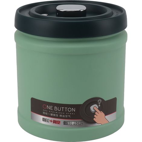 Récipient hermétique de stockage des aliments de cuisine en acier inoxydable, type presse, boîte à thé sous vide, boîte à café pour haricots, farine, céréales, sucre, vert menthe, 1600ML, 14.2x14.6cm