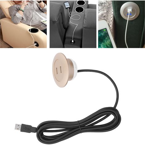 USB-Ladebuchse für Sofa[USB-Wandsteckdose] Unterputzausführung mit 2 USB-Anschlüssen (5 V), 4,5 cm Durchmesser, ABS, 2,5 m Kabel. (1/5)