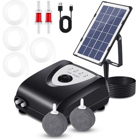 Aérateur de bassin solaire, pompe à air de bassin solaire 3W avec 2 pierres à bulles d'air, 0,9L/MIN, protection contre la surcharge, oxygénateur pour aquarium de jardin, aquarium de poisson