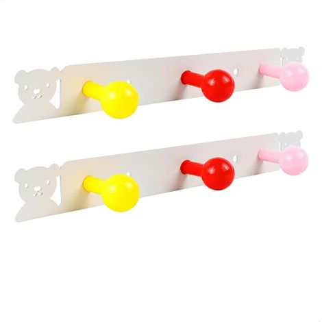 Porte Manteau Mural Enfant, Patère Patere Enfant, Lot de 2 Porte-Manteaux Colorés 26x3cm, Résistant à l'Humidité Installation Facile (1/5)