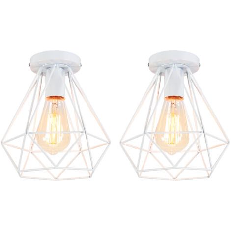 royaluxe- 2PCS Plafonniers D'Intérieur Plafonniers En Métal Blanc Vintage Lampe De Plafond Rétro Diamant Pour Salle À Manger Bar Café Chambre Bureau E27 (1/5)