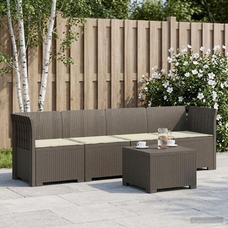Canapé de Jardin Modulable 4 Places avec Table et Coussins Look Rotin PP Gris Clair - PANGIVO (1/5)