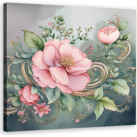 Quadro su tela, Fiore rosa vintage - 40x40 (1/5)