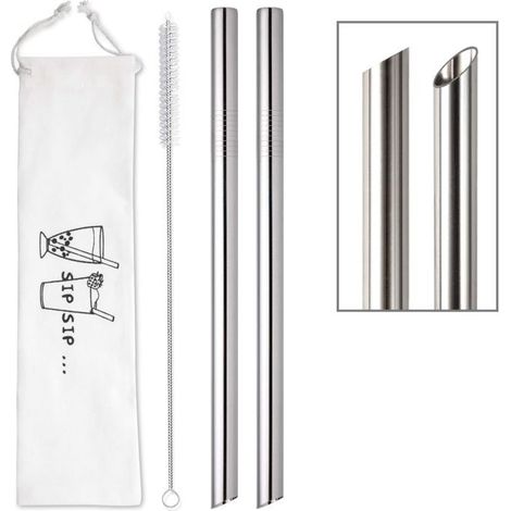 2 pailles en acier inoxydable extra larges, diamètre 12 mm, avec brosse de nettoyage et étui portable, idéales pour bubble tea et smoothies (1/5)