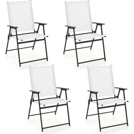 Goplus – Ensemble de 4 chaises pliantes en textilène – Dossier haut et accoudoirs – Charge maximale 150 kg – Pour jardin, terrasse, balcon