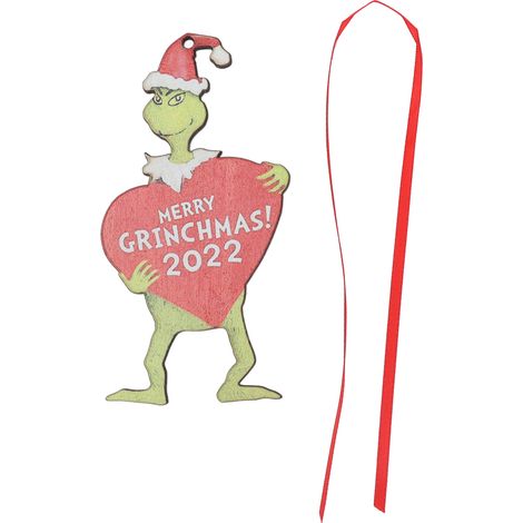 Pendent Monstre Cheveux Verts en Bois Artisanal, Décoration de Noël pour Maison Bureau Chambre Type Cœur (1/5)