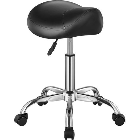 Tabouret de selle à roulettes, capacité poids 204 kg, tabouret roulant ergonomique, hauteur réglable, chaise de selle pivotante en cuir PU épais, pour salon, massage, tatouage, clinique, noir (1/5)