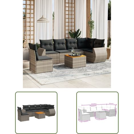 The Living Store 7-tlg. Garten-Sofagarnitur mit Kissen Grau Poly Rattan - Gartenmöbel - Esstischgarnituren - Outdoor Möbel - Lounge Set - Rattan Gartenmöbel (1/3)
