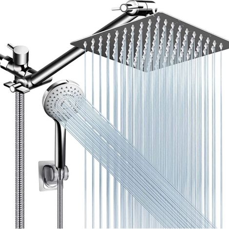 Shower set, m) High-pressure shower head with adjustable extension arm and 5 hand shower settings, powerful sprayer suitable for low-pressure water, with long hose (1/5)
