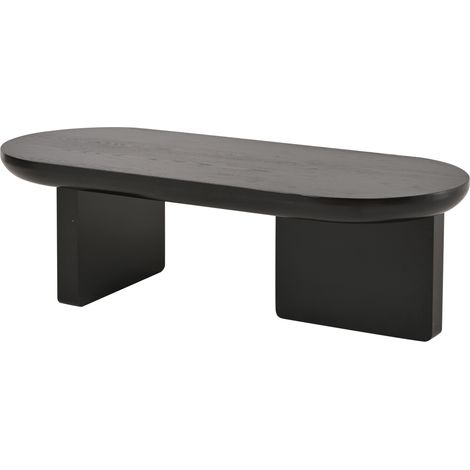 Table basse ovale en MDF noir mat 119,7 x 49,8 x 35,5 cm avec pieds carrés et patins en feutre (1/5)