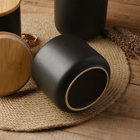 Bocal hermétique en céramique, 240 ml, avec couvercle, noir, pour le café, le sucre, pour une organisation optimale de la maison dans la cuisine et sur le plan de travail.-AquaForge (1/3)