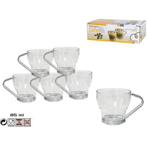 8,5 cls taza cafe solo cristal transparente con asa metal l2503 - caja 6 unidades