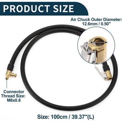 1 Ensemble Tuyau gonflage,Adaptateur valve M8x0,8,Connecteur rapide caoutchouc métal,Vélo Moto Voiture (1/5)