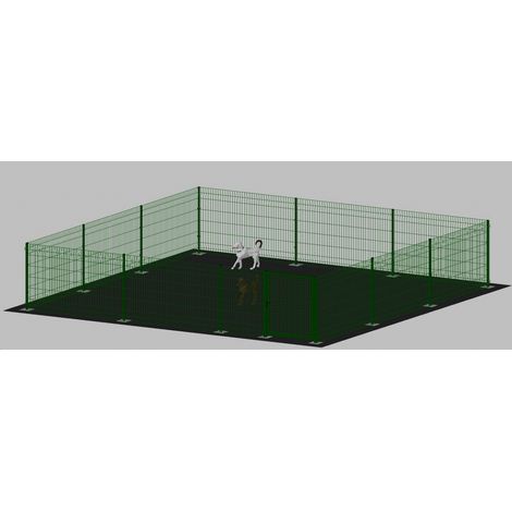 .Recinto-Box Modulare per Cani in Ferro Zincato e Verniciato Verde-con Pali a Tassellare - cm 600x600x142h (1/2)
