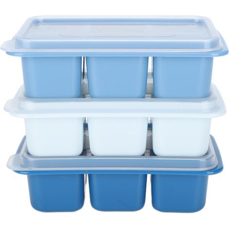 Lot de 3 bacs à glaçons carrés de 6 cavités chacun, adaptés au contact alimentaire, avec couvercle, pour usage domestique. - (1/5)