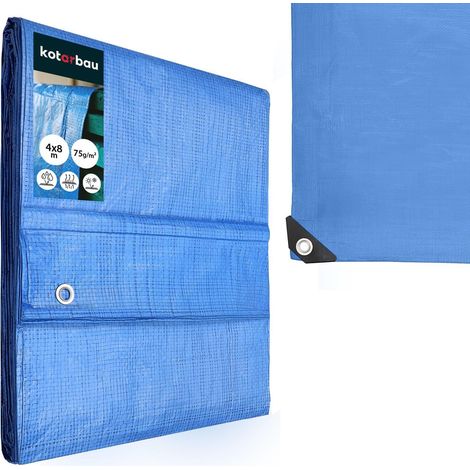 KOTARBAU® Bâche de Protection Extérieur - 4 x 8 m - Bleu - 60 g/m² - Polyéthylène - Bâche Anti UV - Bache Remorque - Bache Impermeable Exterieu