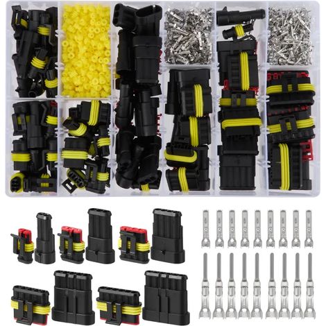 Kit connecteurs automobiles 1004 pièces Superseal étanche IP68, connecteurs 1‑6 pôles pour auto, camion, tracteur, moto et bateau, 1,5 mm² 12A/300V, cosses et joints inclus (1/5)