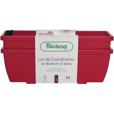 Bac a flores RIVIERA EVA - Lote de 2 jardineras - Plástico - 57 cm - Rojo