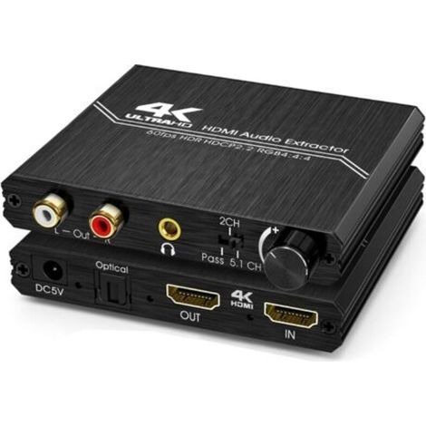 Extracteur Audio HDMI 2.0 – Répartiteur Audio HDMI 4K vers Spdif Optique 3,5 mm AUX Stéréo RCA L/R Convertisseur Audio avec Contrôle Volume Prise en Charge 4K@60Hz HDCP 2.2 HDR 3D YUV 4:4:4 (1/5)