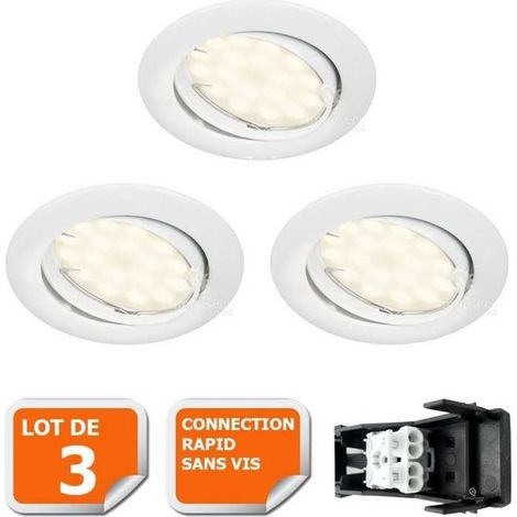Lampesecoenergie – Lot de 3 spots encastrables orientables GU10 5W – Blanc chaud 3000K – Indice de protection IP20 – Angle de diffusion 120° (1/6)
