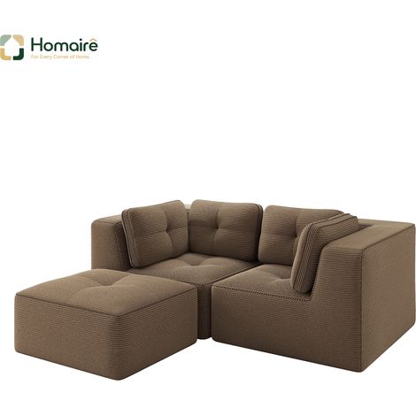 Canapé modulable en velours côtelé marron avec accoudoirs 208 x 177 x 69 cm HOMAIRE (1/5)