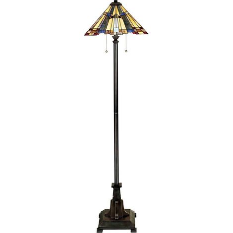 Elstead Inglenook - Lampadaire à 2 lampes bronze, verre Tiffany, E27 (1/4)