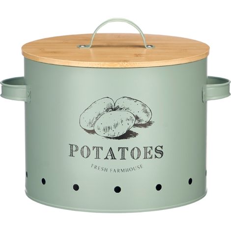 Recipiente para patatas con tapa de bambú y menta (1/5)