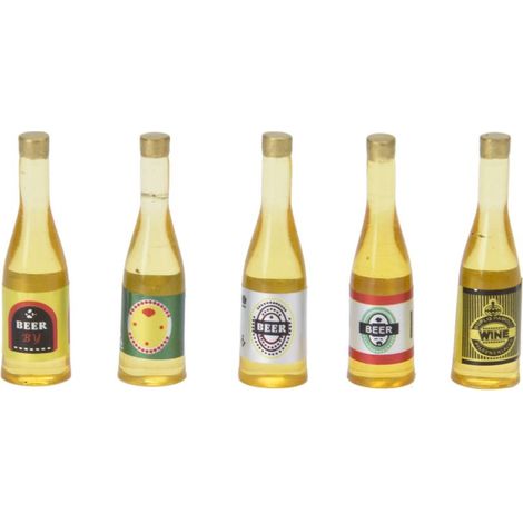 5 pièces mini bouteilles de bière 1:12, décoration détaillée pour maison de poupée, accessoire miniature réaliste pour scénario (1/5)