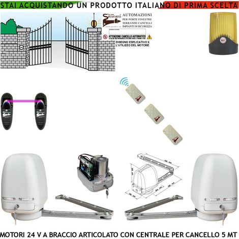 Automazione Cancello Kit Motori Braccio Articolato 24 V 2 Ante da 0,5 a 2,5 MT Centrale 220/24 V Faro Coppia Fotocellule 3 Radiocomandi (1/4)