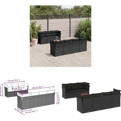 8-tlg. Garten-Sofagarnitur mit Kissen Schwarz Poly Rattan - Gartengestelle - Gartenmöbelset - Outdoor Möbel - Lounge Set - Rattan Gartenmöbel - Home & Living (1/3)