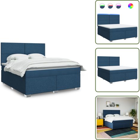Cama ajustable - vidaXL Cama box spring con colchón tela azul 180x200 cm - Cama con cabecero