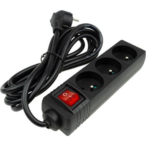 Multiprise à 3 prises 2P+T 300cm avec interrupteur noir Eco Light