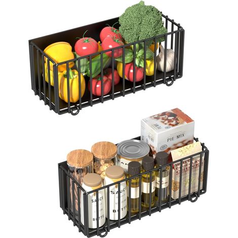 Robustes magnetisches Gewürzregal, 2er-Pack, für Kühlschrank und Backofen faltbarer Magnetkorb aus schwarzem Metalldraht mit Haken (2er-Pack)