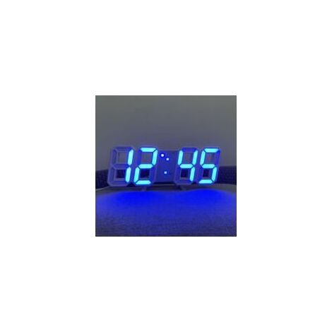 Horloge murale numérique LED à lumière bleue blanche avec luminosité réglable, grande horloge de température, salon, pendule mural 3D, horloge numérique (1/4)