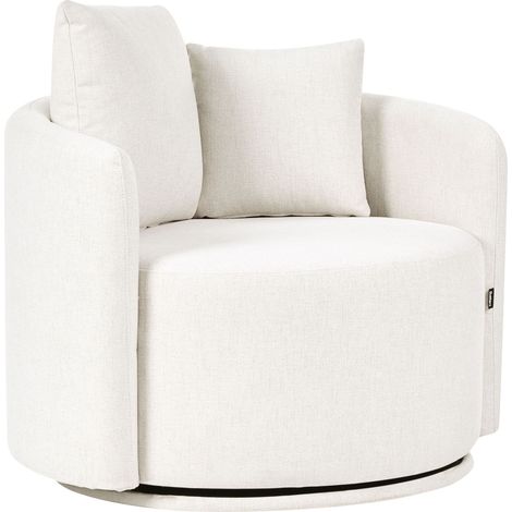 Fauteuil Pivotant en Tissu avec 2 Coussins Dossier Arrondi Blanc Cassé Ennora