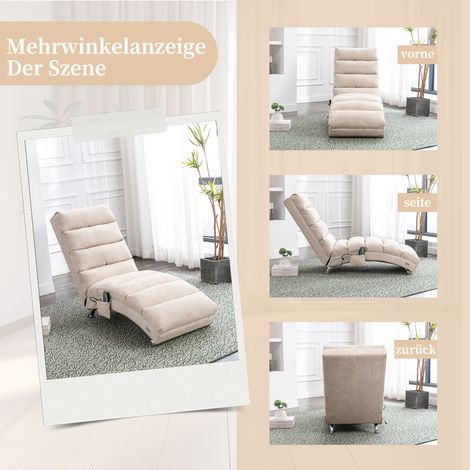 Fauteuil relax moderne inclinable et fixe, soutien dorsal complet, massage vibrant doux, rangements latéraux pratiques, parfait pour bureau, salon ou chambre (lin beige clair). (1/5)