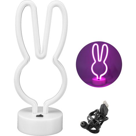 néon LED en forme de lapin rose avec socle alimentation USB (1/4)
