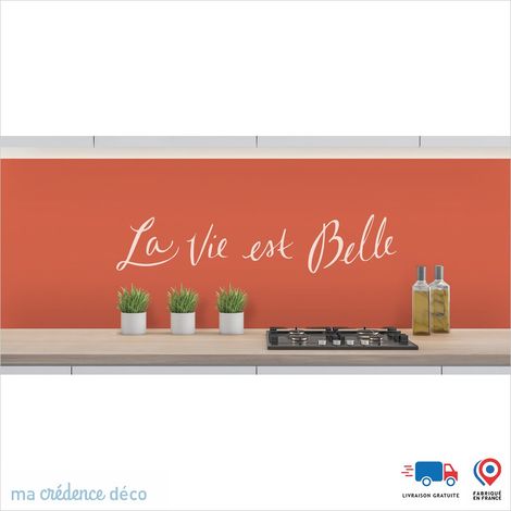 Crédence : LA VIE EST BELLE 2 - Couleur Rouge saumon - Alu composite - 120 - 60 (1/3)