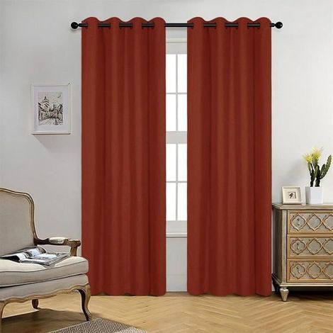 Rideau occultant bord- œillets Rouge- 132x213cm,2pcs (1/4)