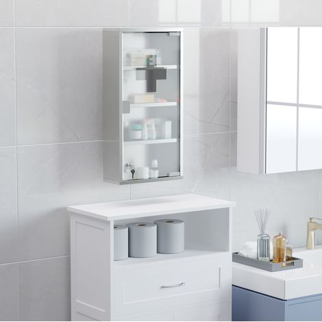 Armadietto portamedicinali con serratura, acciaio inox, 30 x 12 x 60 cm, argento HAVRYA (1/5)