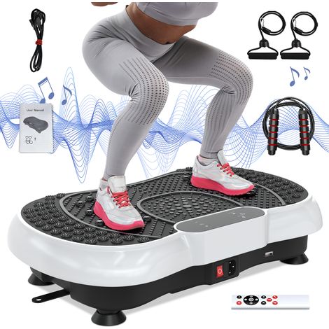 Piattaforma vibrante fitness – 99 livelli di velocità – altoparlanti integrati/Bluetooth –15 programmi – Display a LED – fino a 150 kg – fasce elastiche e corde per saltare – 56x37x16 cm