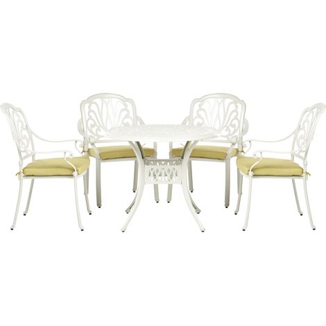 Conjunto de comedor para jardín mesa exterior de aluminio blanco crema 4 sillas con cojines de asiento de poliéster Ancona (1/5)