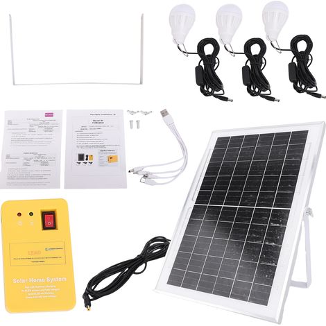 Kit Générateur Solaire 6000mAh avec 3 Ampoules LED et 4 Ports USB, Panneau Monocristallin Efficace pour Camping et Urgence (1/5)