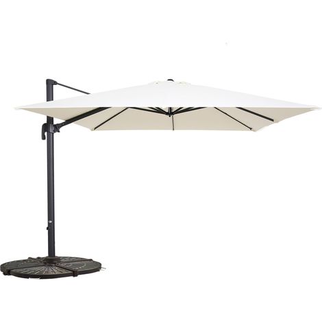 Parasol déporté rotatif 3x3m et 4 dalles lestées aluminium blanc