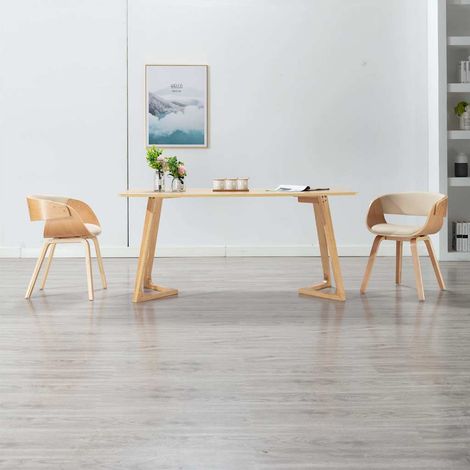 vidaXL Sillas de comedor 2 uds madera curvada y cuero sintético crema (1/5)