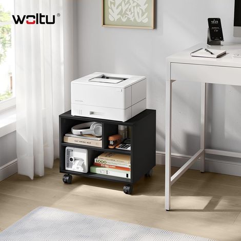 WOLTU Mobile 3 Open Compartments Printer Desktop Stand on Wheels Black (1/5)