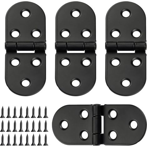 (Noir) Lot de 4 charnières de table pliantes, charnières à 180 degrés, charnières rondes avec vis, connecteur de charnière plat pour montage sur meuble, pliables, adaptées aux armoires et placards (1/5)