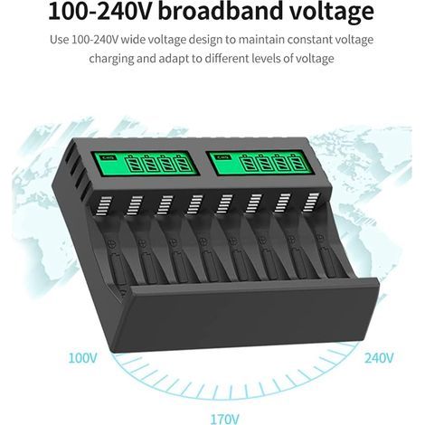 Batterieladegerät, LCD-Display, 8 Steckplätze, intelligente intelligente Ladegeräte für wiederaufladbare AA/AAA NiCd NiMh-Batterien, AA AAA-Ladegerät. (1/5)