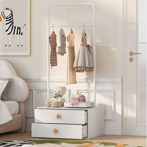 Perchero infantil 70x55x168 cm en MDF y metal blanco con 2 cajones para dormitorio – MEUBLIV (1/5)