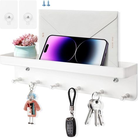 Porte Clef Mural Accroche Porte Clé Mural Adhesif Porte Cle Murale avec 6 Crochets Key Holder Sans Percage Support Clef Mural Range Clefs pour Salon (1/4)